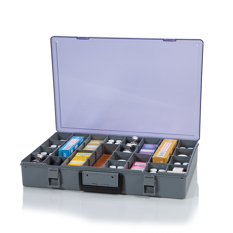 Item 1831 - Briefcase Drug Box with Dividers and Security Seal Eyelets,  18.5x3x13