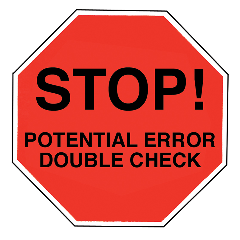 Label reads: Double Check, Labels are Yellow with Black text