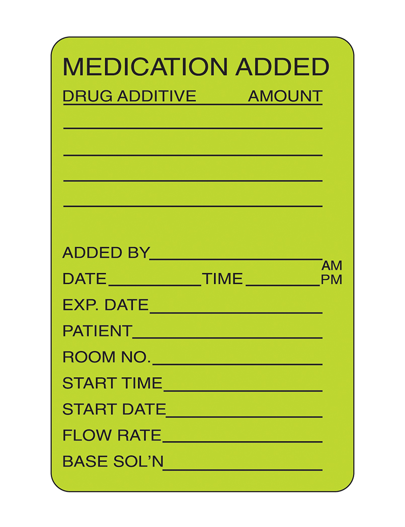 2.9375x1.5 Printed Medication Added Patient Removable Label  Green/Black Print 350/RL- 6 RL/BX